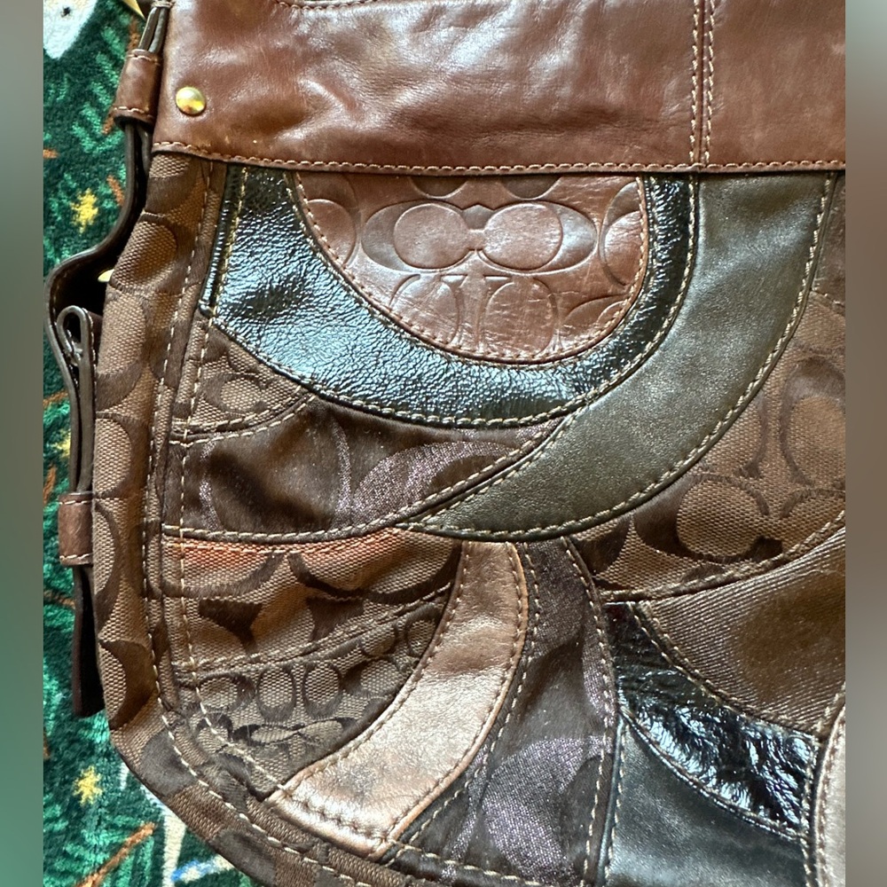 Coach Zoe Patchwork Brown Shoulder Bag - Picture 7 of 12